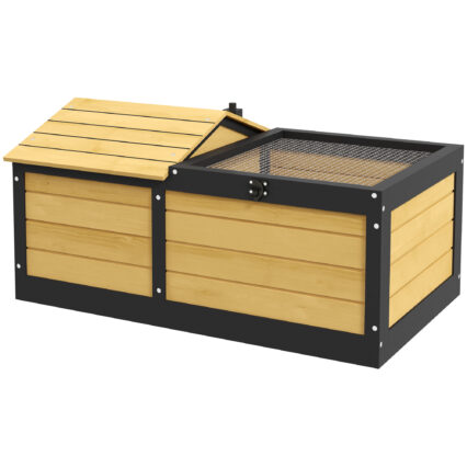 PawHut Wooden Tortoise House, Small Pet Reptile Shelter, With Hide Den And Run - Yellow