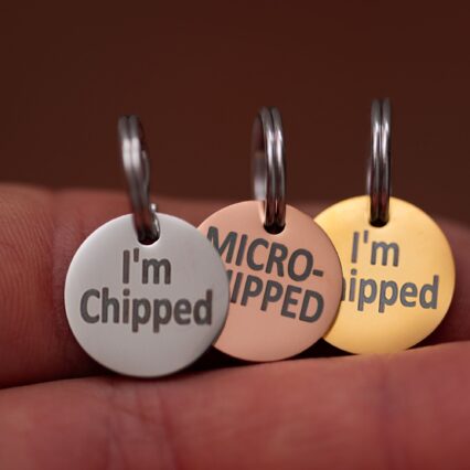 Stainless Steel "MICROCHIPPED" and "I'm Chipped" tags